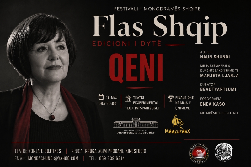 Finalja e Festivalit “Flas Shqip” mbyllet me monodramën “QENI” dhe ndarjen e çmimeve për artistët pjesëmarrës.  Një natë finale që bashkon teatrin, emocionin dhe artin shqiptar në një skenë të vetme.